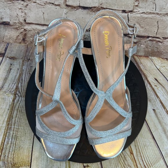 Dream Pairs Metallic Silver Open Toe Adjustable Ankle Strap High Heels Size 10 - Picture 4 of 9